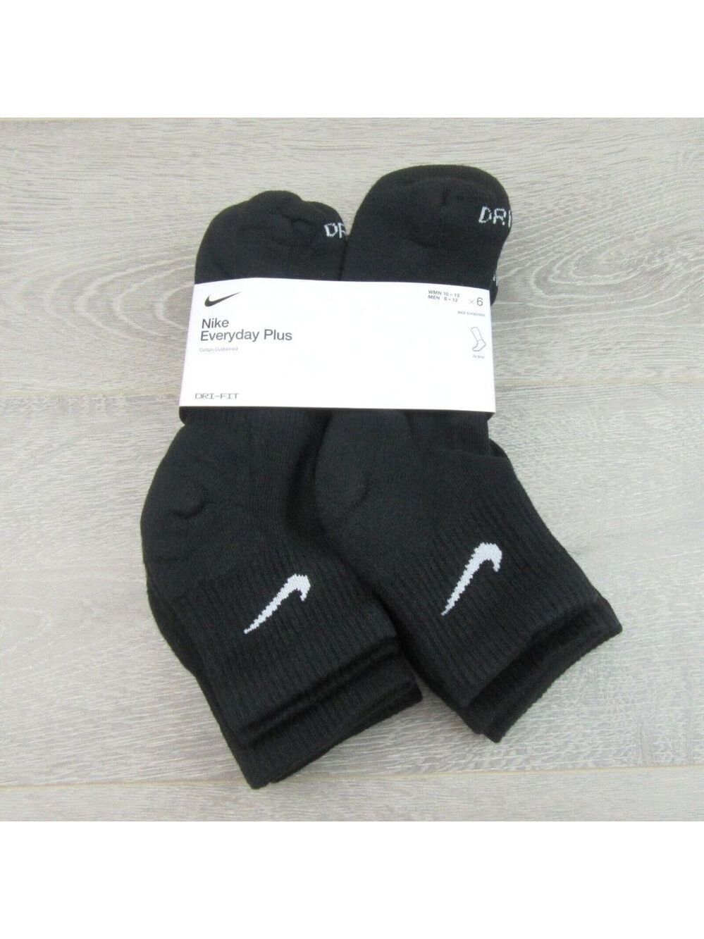 Nike Everyday Plus Cushioned Ankle Socks 6 Pack Mens Size 8-12 Black Dri-Fit NEW - Picture 2 of 9